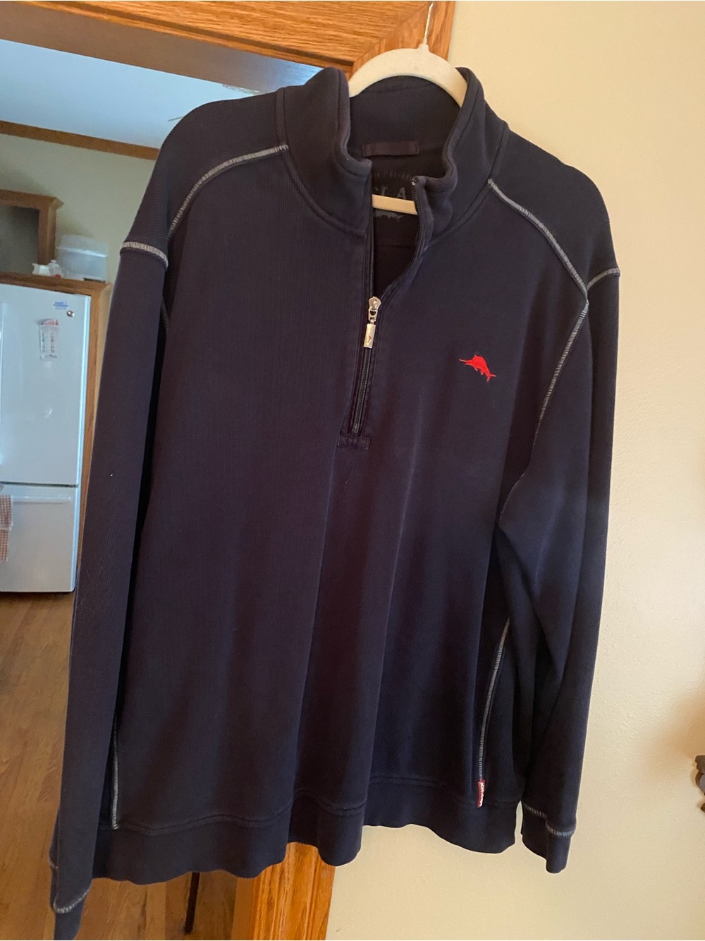 Tommy Bahama Men's Navy Quarter-Zip Sweatshirt with Red Logo